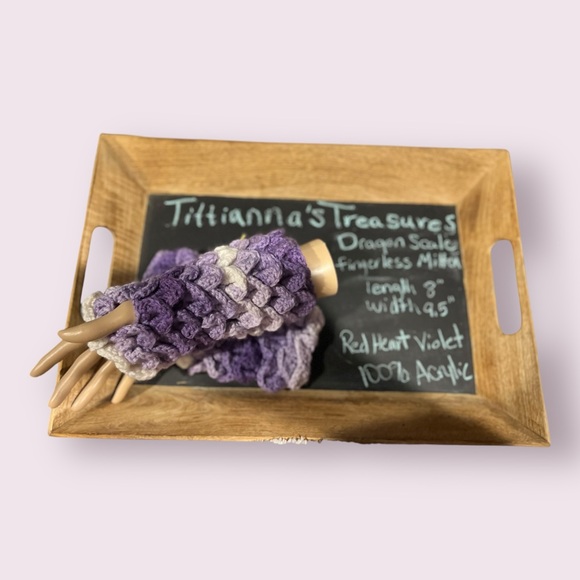 Crochet Dragon Scale Fingerless Mittens/Sleeves Red Heart Violet Ombré - Picture 6 of 9